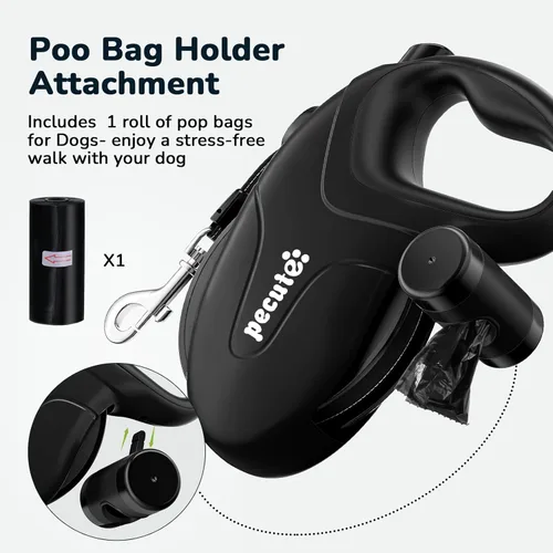 Vista 7 de Pecute Correa retráctil para perro de 32 pies con tiras reflectantes, sin enredos de 360°, control de un botón y material de nailon resistente