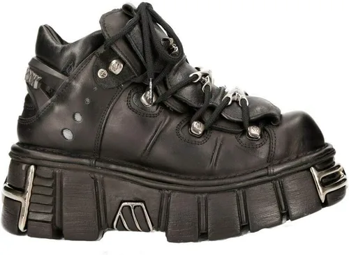 New Rock 106-S1 - Botines de piel clásicos para motociclista, color negro metálico