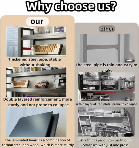 Vista 8 de Desktop Hutch Bookshelf,Many Gifts,Metal Desktop Bookcase with pegboard, Desk Shelf, Countertop Storage Organizer Rack for Dorm or Office,Desktop