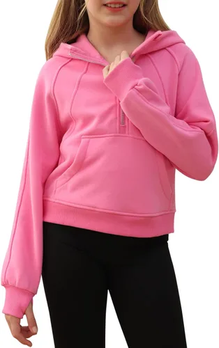 Vista 2 de Doshoop Sudaderas con capucha recortadas con cuello de media cremallera para niñas