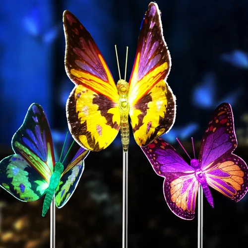Luces solares de jardín para exteriores, paquete de 3 luces decorativas de mariposa, impermeables, que cambian de color, luces LED para exteriores,