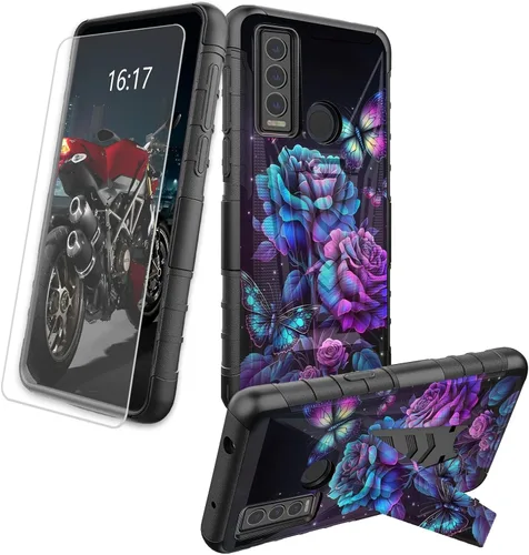 Vista 45 de Funda para AT&T Maestro Max 2021/Cricket Ovation 2 con protector de pantalla de vidrio templado, funda resistente con función atril integrada