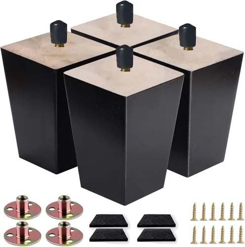 Vista 12 de Patas de sofá cuadradas para cama, patas de repuesto de madera de 2 pulgadas para muebles, juego de 4, color negro (2 pulgadas, 4 juegos)