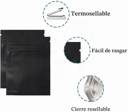 Vista 3 de FERENLI - 100 bolsas de almacenamiento de alimentos Mylar con cierre de cremallera, bolsas de aluminio opacas herméticas con ventana frontal