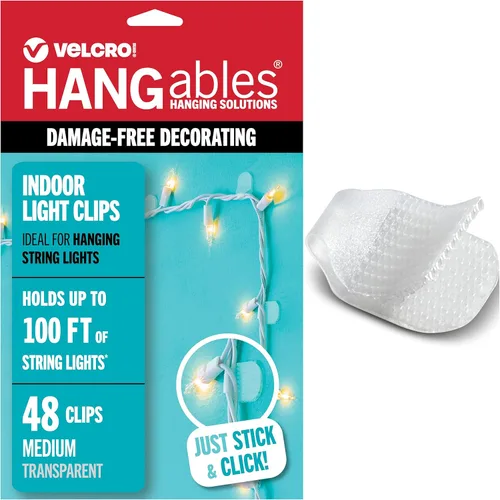 Vista 14 de Velcro Brand Clips de luz de interior para colgar tiras de luces, soporta hasta 50 pies, clips de pared transparentes para cualquier