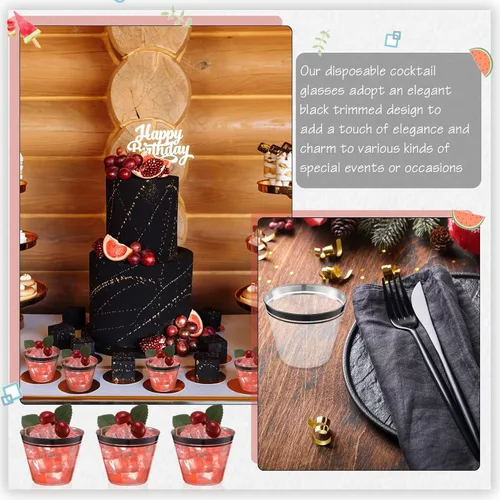 Vista 4 de Skylety 100 vasos de vino de plástico de 9 onzas con borde de graduación, vasos desechables para bebidas de boda, copas de cóctel para actividades