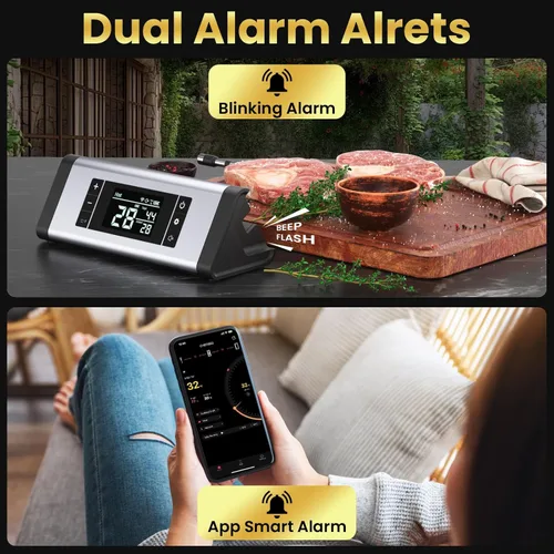 Vista 3 de Termómetro inalámbrico de carne de 800 pies, termómetro digital de cocina con 1 sonda, recargable inalámbrico, función de alarma, termómetro