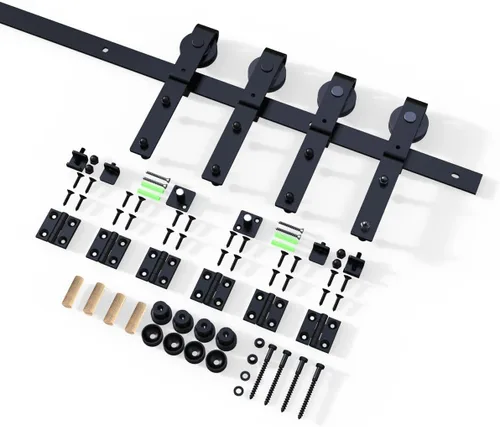 Vista 9 de Kit de herrajes para puerta corrediza de granero plegable de 52 pulgadas/4.3 pies para 4 puertas, herrajes para puerta de granero biplegables, ancho