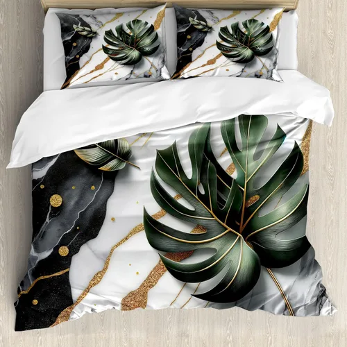 Vista 71 de Ambesonne Monstera - Juego de funda de edredón, estilo escandinavo bohemio, estampado triangular poligonal geométrico, juego de ropa de cama