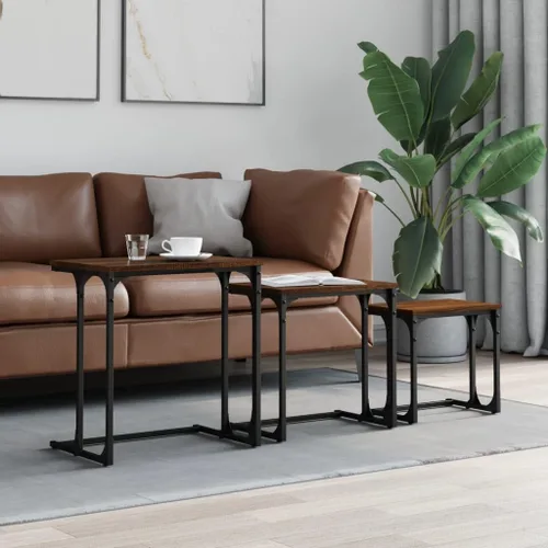 Nesting Coffee Tables 3 pcs Brown Oak Engineered Wood Mesas para Sala Side Tables Living Room Mesa De Centro para Sala Mesas De Centro para Sala for