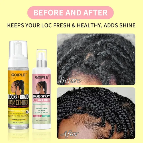 Vista 8 de Mousse de espuma de control de trenzas para trenzar el cabello, rastas y trenzas, ligera, espray de trenza de menta rosa para rastas, rastas
