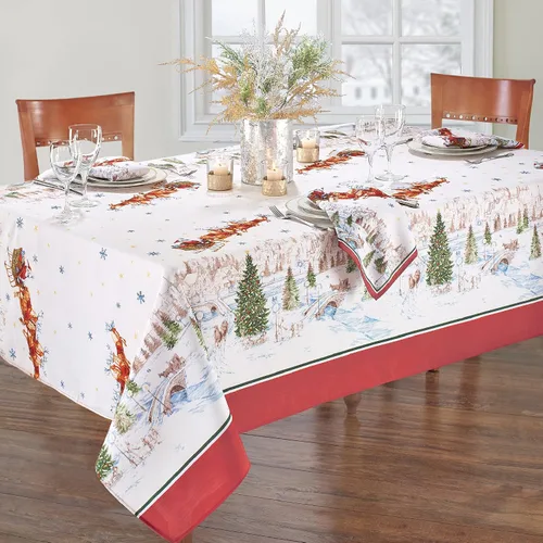 Vista 12 de Elrene Home Fashions - Mantel de Navidad y trineo nevado de Papá Noel, resistente a las arrugas, 60 x 144 pulgadas, rectangular