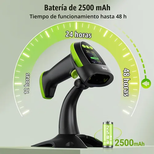 Vista 3 de Tera Escáner de código de barras inalámbrico 2D QR con soporte: pantalla de ajuste digital teclado versión Pro velocidad de escaneo extra rápida