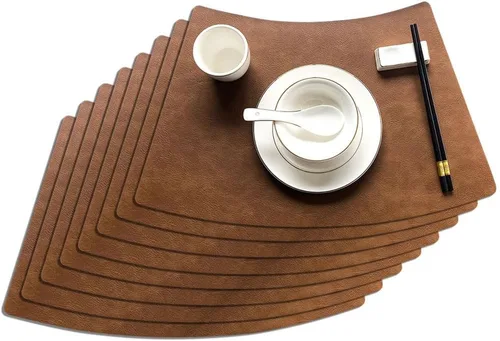Vista 22 de Leather Round Table Washable Placemats, Thick Faux Leather Heat Resistant Wedge Table Placemat, Waterproof Non-Slip Easy to Clean Place mat for
