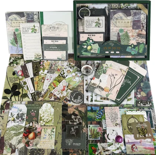 Kit de suministros para álbumes de recortes, suministros estéticos de diario basura, kit de álbum de recortes con calcomanías de diario de viñetas,