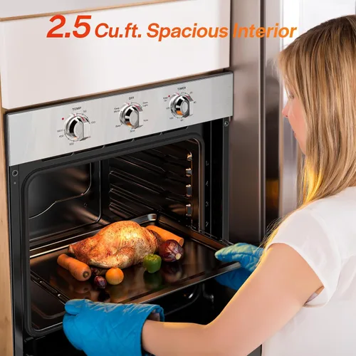 Vista 6 de Empava Horno eléctrico de pared individual de 24 pulgadas, 2.5 pies cúbicos. Horno de pared integrado de acero inoxidable con funciones básicas