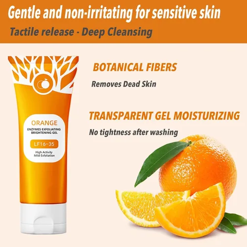 Vista 2 de Orange Exfoliating Gel For Face & Body, Deep Pore Cleansing Exfoliant, Skin Tightening & Blackhead Reduction, Moisturizing Gentle Scrub To Smooth &