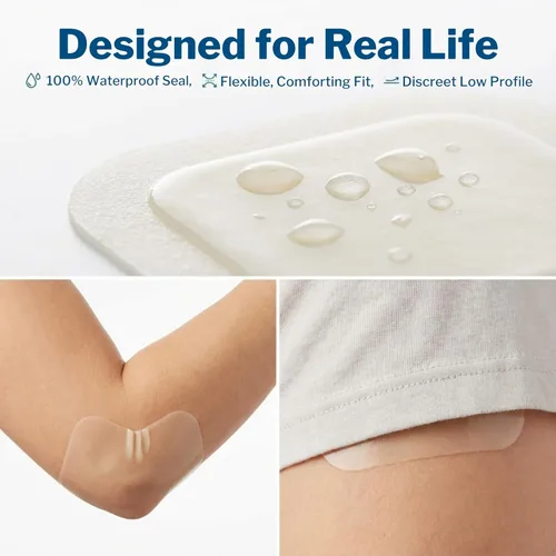 Vista 2 de McKesson Apósito hidrocoloide, estéril, fino (10 cajas, 200 apósitos en total) – Vendaje estéril autoadhesivo, parche impermeable para úlceras