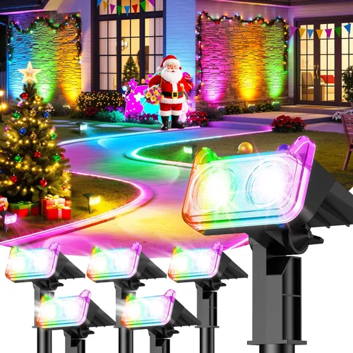 Vista 14 de LETMY Solar Lights Outdoor Waterproof IP65, 4 Pack Solar Spot Lights Outdoor with 2 Big LEDs, 2-in-1 Wall Lights & 8 Modes Solar Landscape