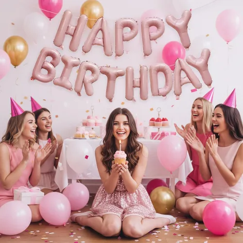 Vista 5 de KALOR Banner de Globos de Feliz Cumpleaños Rosa Bebé, Globos de Letras de Papel de Aluminio Mylar de 16 Pulgadas para Decoraciones de Fiesta