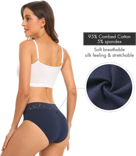 Vista 3 de RHYFF Ropa interior de algodón para mujer calzones de encaje suave calzones hipster para mujer elásticos paquete de 5 a