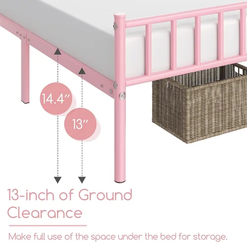 Vista 36 de Yaheetech Base de cama individual con plataforma de metal, base de colchón con cabecero y estribo, no necesita somier, almacenamiento debajo