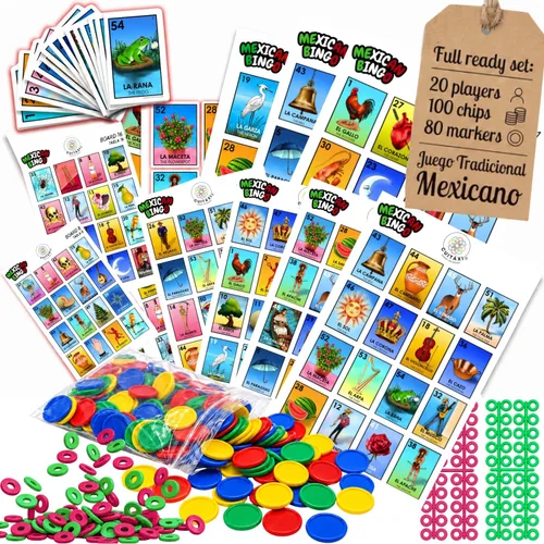Cuitáxi Juego de bingo mexicano con 100 fichas de bingo para 20 jugadores