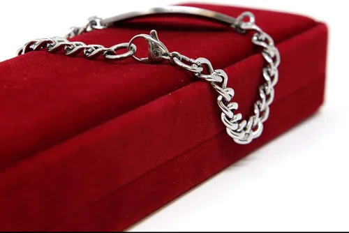 Vista 5 de Pulsera médica de cirugía bariátrica pregrabada y personalizada, rosa, Acero inoxidable