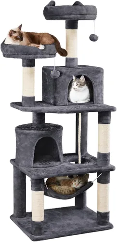 Vista 18 de Yaheetech Árbol para Gatos de 62.5 pulgadas Torre para Gatos Condominio para Gatitos con Plataforma y Hamaca, Postes Rascadores para Gatitos Casa