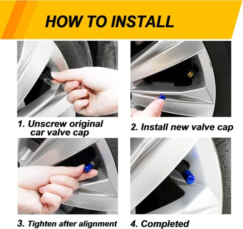 Vista 5 de Sufilux Tapones de vástago de válvula de neumático de automóvil, 4 tapas de aire, tapas universales para válvulas de neumáticos para automóviles