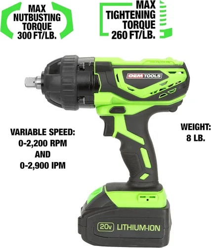 Vista 2 de OEMTOOLS 24481 Llave de impacto (uso pesado, llave de 1/2 pulgadas. de ion de litio), 1 unidad