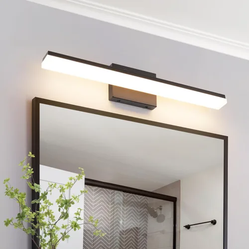 mirrea Lámpara LED moderna de tocador de 24 pulgadas para iluminación de baño, regulable de 24 W, pintada en negro (blanco cálido, 3000 K)