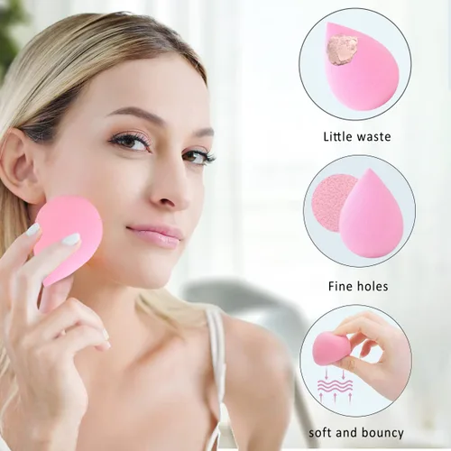 Vista 5 de Juego de 6 esponjas de maquillaje – Esponja suave de belleza para base, crema y polvo (rosa claro)
