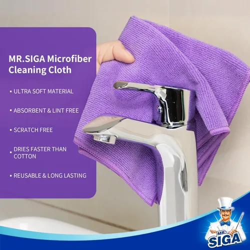 Vista 5 de MR.SIGA Paños de limpieza de microfibra, toallas de microfibra multiusos, trapos de limpieza sin rayas, paquete de 12, morado, tamaño 12.6 x 12.6 in
