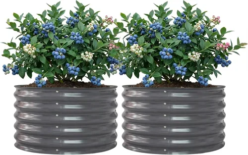 Vista 12 de Cama de jardín elevada para hierbas de 17 pulgadas de alto para albahaca, lavanda, salvia; jardinera redonda para frutas y tomates de 24 pulgadas