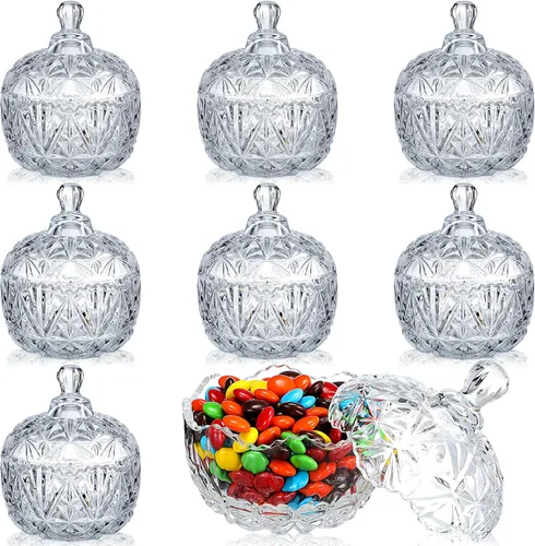 Vista 8 de Tanlade 4 tarros de cristal para dulces con tapas, pequeño plato de caramelo decorativo de cristal, tarro de boticario con tapas, cuenco de vidrio