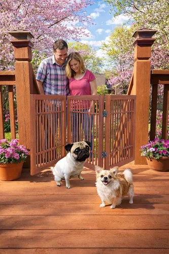Vista 4 de Urnporium Puerta de madera independiente para perros, puerta plegable para mascotas, sin taladro, barrera expandible para puertas, escaleras, Puerta