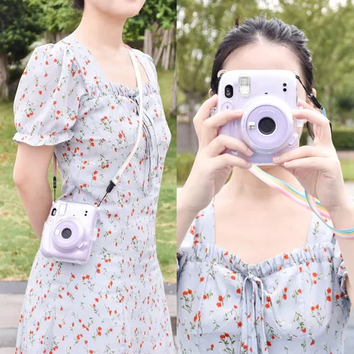 Vista 4 de Rieibi Mini 11 - Funda protectora transparente para cámara instantánea Fujifilm Instax Mini 11 - Funda de policarbonato duro de cristal con correa