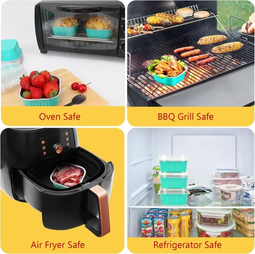 Vista 5 de LNYZQUS - Paquete de 40 moldes cuadrados para cupcakes con tapas de 5 onzas, moldes de papel de aluminio para mini pasteles, ramequines desechables