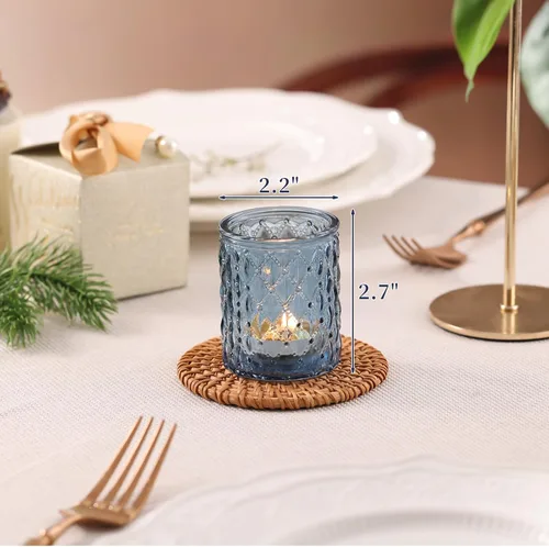 Vista 2 de 24 piezas de portavelas votivas azules, portavelas para luces de té para decoración de mesa de boda, portavelas azules para centro de mesa