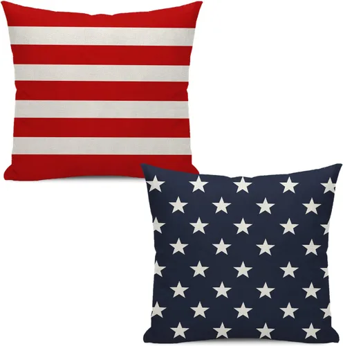 Vista 31 de Juego de 2 fundas de almohada de 16 x 16 pulgadas, diseño de estrellas azules del Día de la Independencia, almohadas decorativas para exteriores