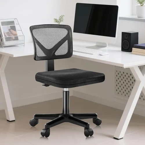 Vista 12 de DUMOS Sillas de escritorio sin brazos, ergonómicas ajustables para la oficina en casa, giratorias, sin brazos, cómoda malla con respaldo medio