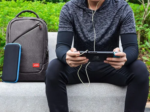 Vista 9 de VORI Mochila de juegos para Nintendo Switch System y Switch OLED modelo 2021, bolsa de almacenamiento de viaje para accesorios Nintendo Switch, gris