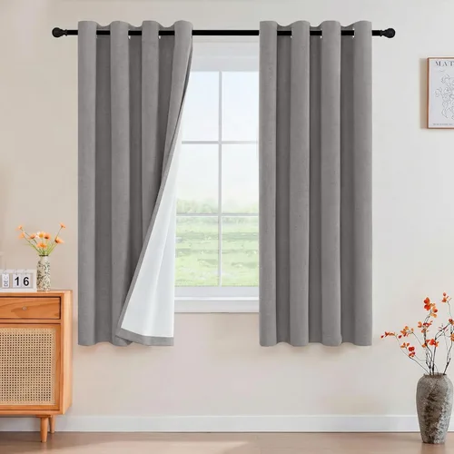 Vista 69 de PrinceDeco Cortinas con textura de lino 100% opacas de 64 pulgadas de largo, juego de 2 paneles de cortinas de lino opacas con forro aislante Arena