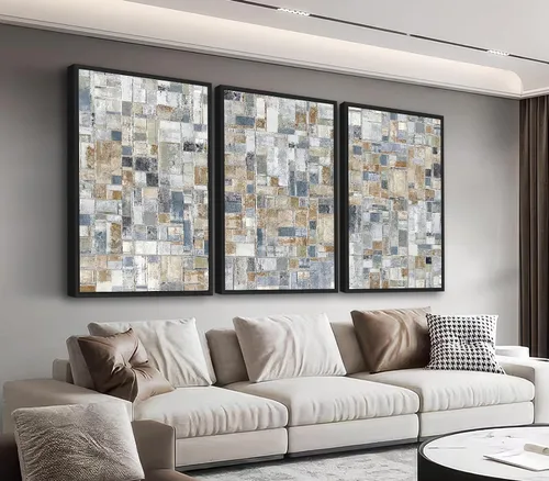 Arte de Pared Abstracto Enmarcado Grande - Pintura de Decoración de Pared de Bloques Retro 16"x24" Juego de 3 Impresiones de Arte de Pared Moderno