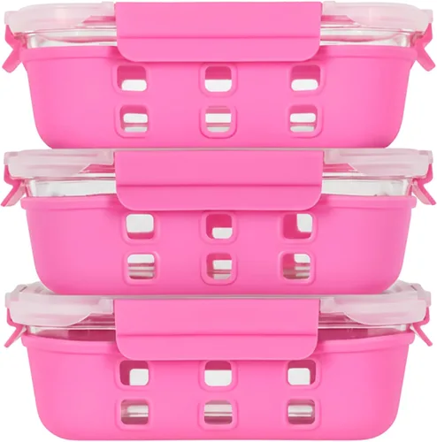 Vista 9 de ECOBERI Recipientes de vidrio para preparación de comidas de 4.5 tazas con tapas y fundas de silicona, paquete de 3 recipientes herméticos