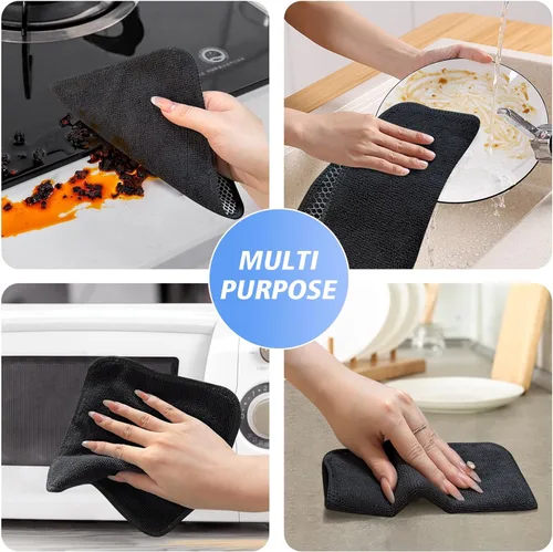 Vista 2 de KinHwa Paños de Cocina para Platos de Microfibra Absorbente de Secado Rápido con Lado de Fregado Poly Scour Ideal para Limpieza de Cocina