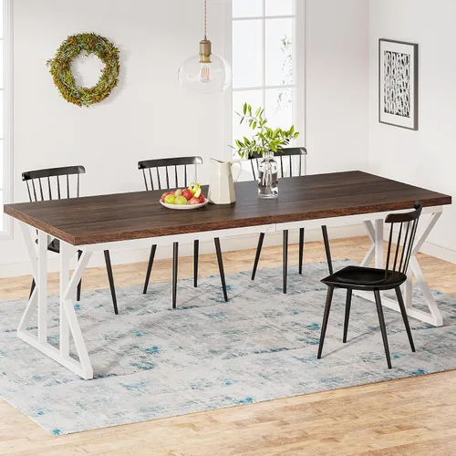 Vista 12 de Tribesigns Mesa de comedor estilo granja para 6 personas, mesa de comedor rectangular de madera de 70.8 pulgadas, mesa de cocina rústica con patas