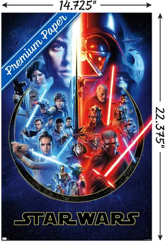 Vista 4 de Trends International Star Wars: Saga - Póster de pared Skywalker Saga, 22.4 pulgadas de largo x 14.7 pulgadas, versión enmarcada de madera de granero