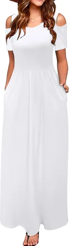STYLEWORD - Vestidos largos florales de verano para mujer con hombros descubiertos y bolsillo